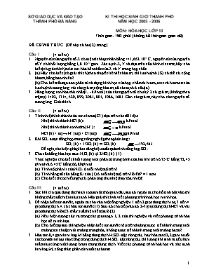 Đề thi học sinh giỏi thành phố môn Hóa học Khối 10 - Năm học 2004-2005 - Sở giáo dục và đào tạo Đà Nẵng